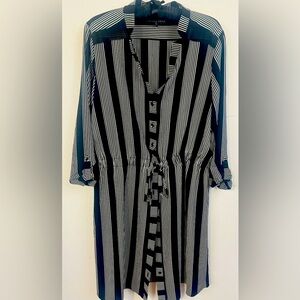 Fifth and Park Black And White Striped Midi Dress Size 14 Excellent Condition